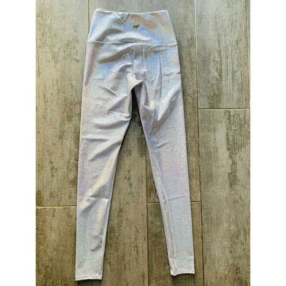 $98 GOLDSHEEP White Shimmer Hologram Full Length Leggings Festival NEW Rave S - Picture 7 of 8